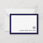 Klassieke marine White Monogram Note Kaart Notitiekaartje (Voorkant)