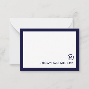 Klassieke marine White Monogram Note Kaart Notitiekaartje