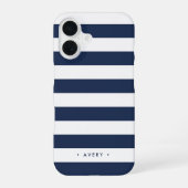 Klassieke marine & White Stripe gepersonaliseerd iPhone 16 Hoesje (Achterkant)