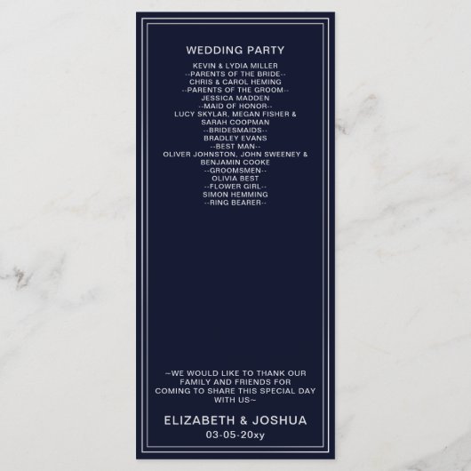 Klassieke Marine Zilveren Bruiloft programma's (Achterkant)