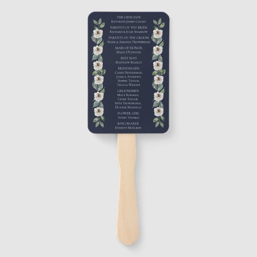 Klassieke marineblauw en Waterverf Floral Wedding Handwaaier (Achterkant)