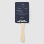 Klassieke marineblauw en Waterverf Floral Wedding Handwaaier (Voorkant)