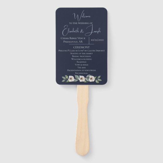 Klassieke marineblauw en Waterverf Floral Wedding Handwaaier (Voorkant)