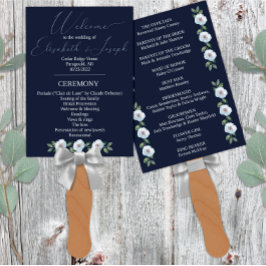 Klassieke marineblauw en Waterverf Floral Wedding Handwaaier