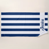 Klassieke marineblauw en witte Cabana Strip Strandlaken (Voorkant)