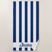 Klassieke marineblauw en witte Cabana Strip Strandlaken (Voorkant)