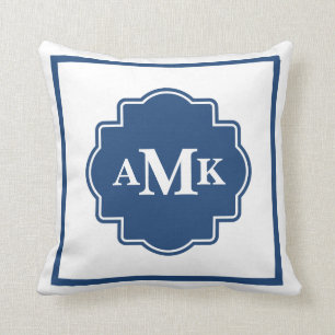 Klassieke marineblauw en witte monogram Pillow Kussen