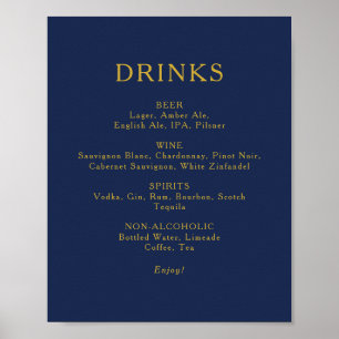 Klassieke marineblauw   Menu Gold Wedding Drink Poster