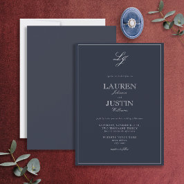 Klassieke marineblauw-Script-monogram bruiloft Kaart