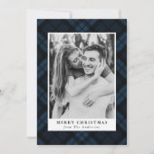 Klassieke marineblauw tartan plaid foto feestdagenkaart (Voorkant)