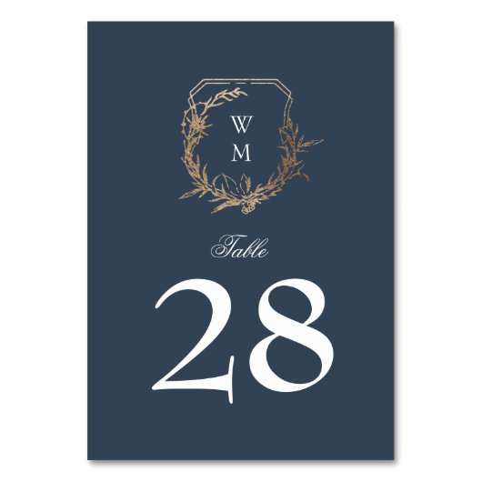 Klassieke marineblauw wit bruiloft gouden kuif kaart (Achterkant)