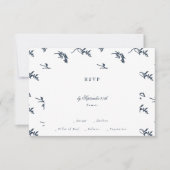 Klassieke marineblauwe bloemen monogram kuif bruil RSVP kaartje (Voorkant)