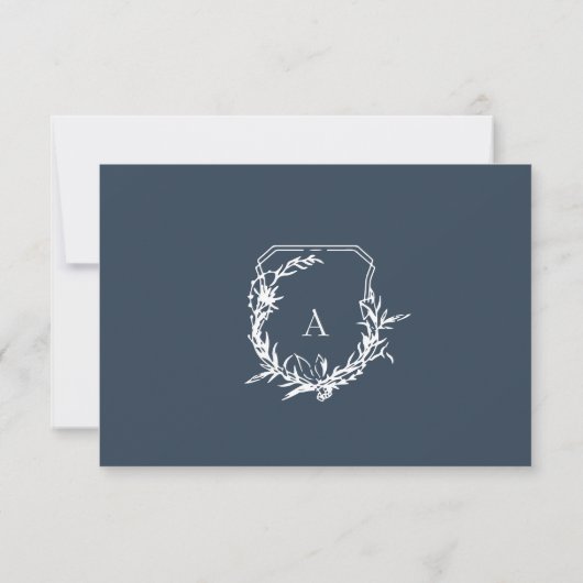 Klassieke marineblauwe bloemen monogram kuif bruil RSVP kaartje (Achterkant)