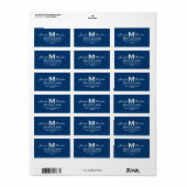 Klassieke marineblauwe bruiloft Damask Monogram Etiket (Full Sheet)