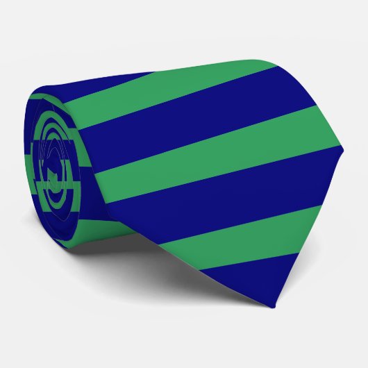 Klassieke marineblauwe en groene horizontale strep stropdas (Opgerold)