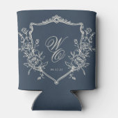 klassieke marineblauwe kam Monogram Huwelijkscadea Blikjeskoeler (Achterkant)