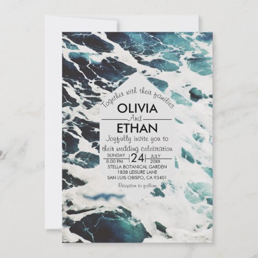 Klassieke marineblauwe kustbruiloft Uitnodiging (Voorkant)