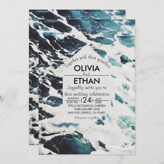 Klassieke marineblauwe kustbruiloft Uitnodiging (Voorkant / Achterkant)