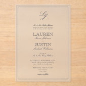 Klassieke marineblauwkalligrafie Monogram bruiloft Acryl Uitnodigingen (Voorkant)