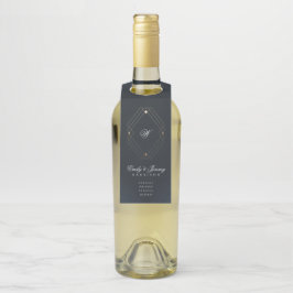 Klassieke marineblauwkalligrafie Monogram bruiloft Flessenhanger