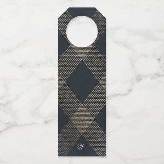 Klassieke marineblauwkalligrafie Monogram bruiloft Flessenhanger (Achterkant)