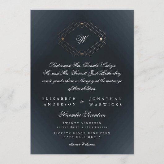 Klassieke marineblauwkalligrafie Monogram bruiloft Kaart (Voorkant)