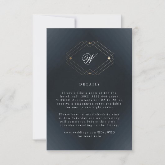 Klassieke marineblauwkalligrafie Monogram bruiloft RSVP Kaartje (Voorkant)