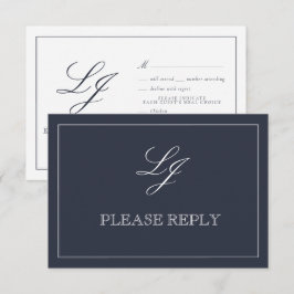 Klassieke marineblauwkalligrafie Monogram bruiloft RSVP Kaartje
