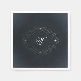 Klassieke marineblauwkalligrafie Monogram bruiloft Servet