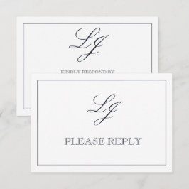 Klassieke marineblauwkalligrafie Monogram geen maa RSVP Kaartje
