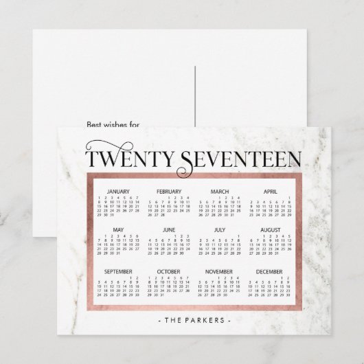 Klassieke Marmer en Faux Roos Gold 2017 Kalender Feestdagenkaart (Voorkant / Achterkant)