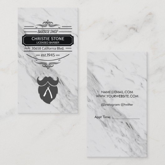 Klassieke Marmeren Retro Label Barber Blade en Baa (Voorkant / Achterkant)