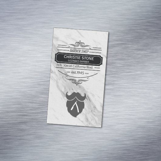 Klassieke Marmeren Retro Label Barber Blade en Baa Magnetisch Visitekaartje (Voorbeeld)