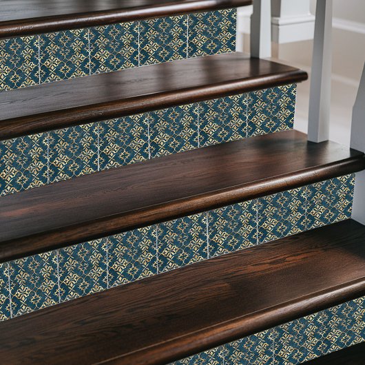 Klassieke Marokkaanse damast – Deep Blue & Gold Tegeltje