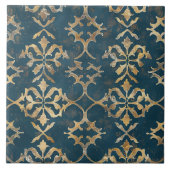 Klassieke Marokkaanse damast – Deep Blue & Gold Tegeltje (Voorkant)