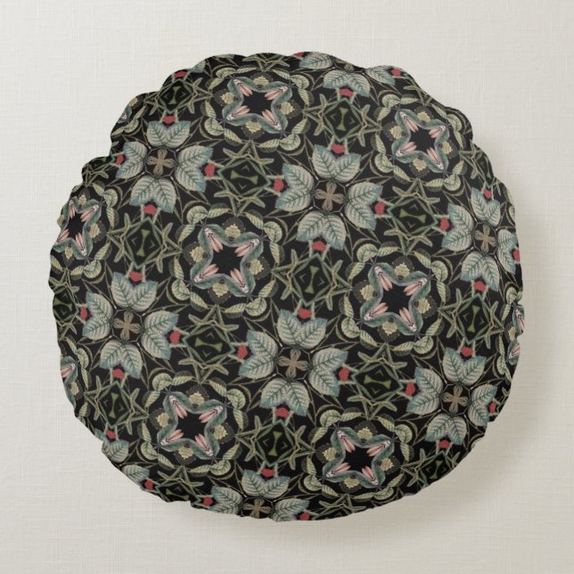 Klassieke Marokkaanse Geometrische Decoratieve Pat Rond Kussen (Voorkant)