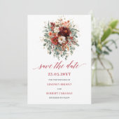 Klassieke Maroon Bloemige Gouden Save The Date Kaa (Staand voorkant)