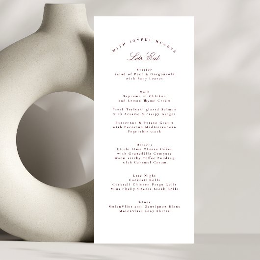 Klassieke Maroon Bourgondische kalligrafie Formele Menu