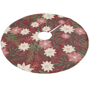 Klassieke Maroon Kerstmis Poinsettia vakantie Fleece Kerstboom Rok