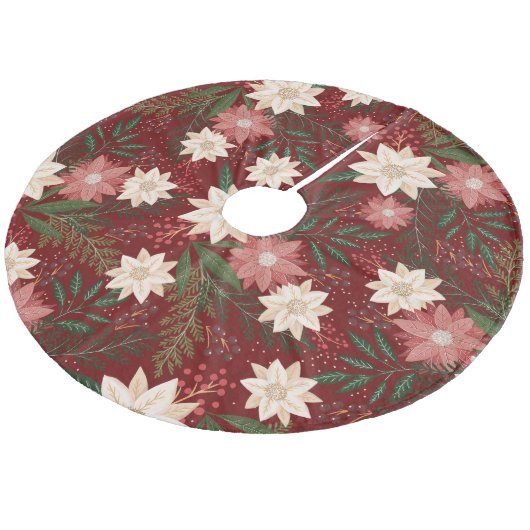 Klassieke Maroon Kerstmis Poinsettia vakantie Fleece Kerstboom Rok (Gekanteld)