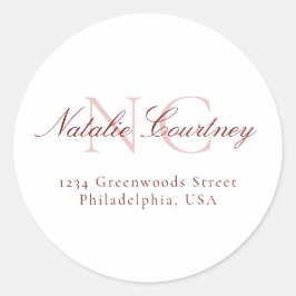 Klassieke maroon minimalist twee monogram ronde sticker