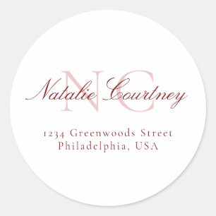 Klassieke maroon minimalist twee monogram ronde sticker