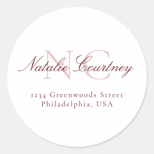 Klassieke maroon minimalist twee monogram ronde sticker (Voorkant)