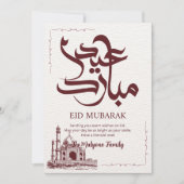 Klassieke Maroon Moskee Schets Eid Mubarak Kaart (Voorkant)