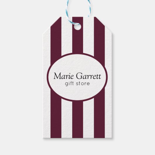 Klassieke maroon Stripe Business Cadeaulabel (Voorkant)