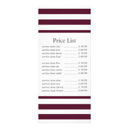 Klassieke maroon Stripe Business Price Reclamekaart