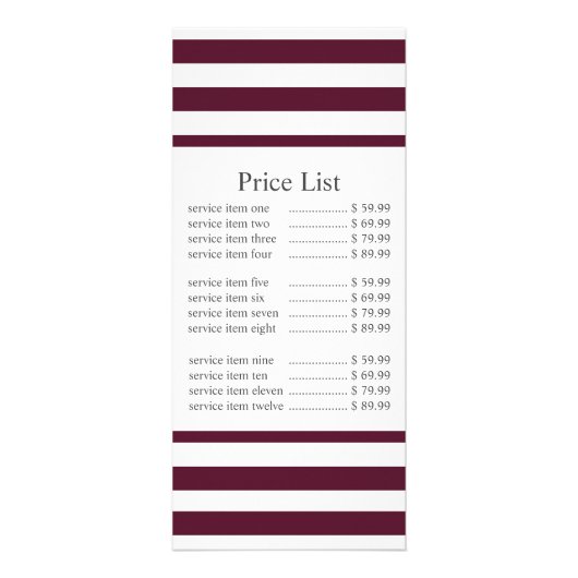 Klassieke maroon Stripe Business Price Reclamekaart (Voorkant)