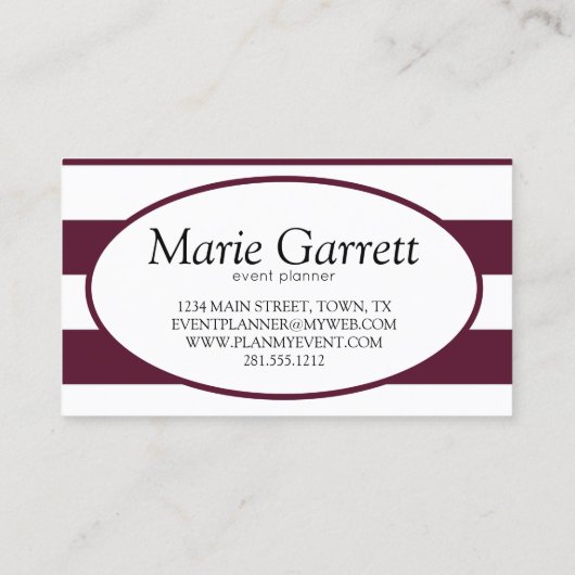 Klassieke maroon Stripes Visitekaartje (Achterkant)
