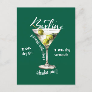 Klassieke Martini Recept Cocktail Bar Art Briefkaart