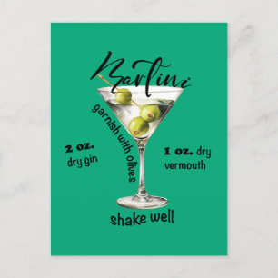 Klassieke Martini Recept Cocktail Bar Art Briefkaart